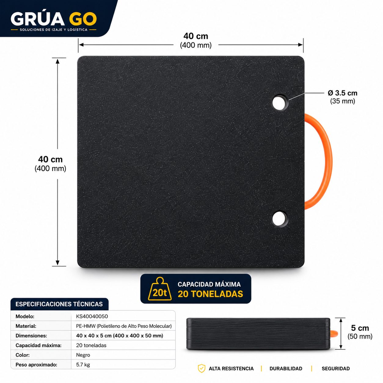 20 Ton Pizarra Estabilizadora Grúa Go 500 40x40 cm