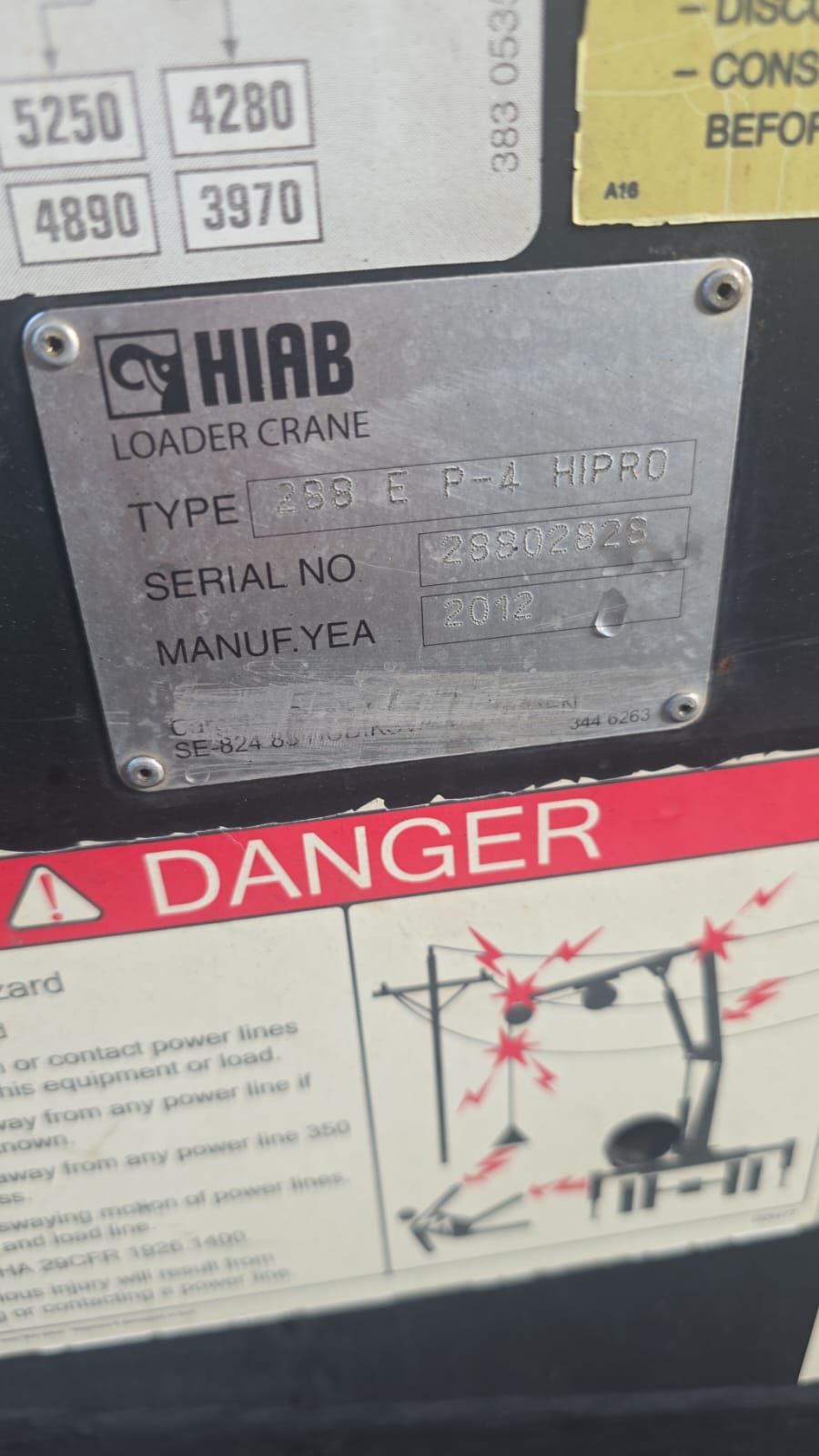 Grúa articulada HIAB 288 E P-4 HiPro año 2012